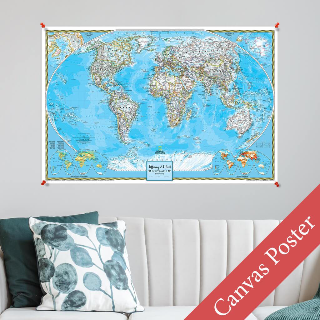 World Map Wall Art hot Colorful Map Print Map Of The World Art Push Pin Map Multi Panel Print Detailed Travel Map Office Wall Hanging Decor