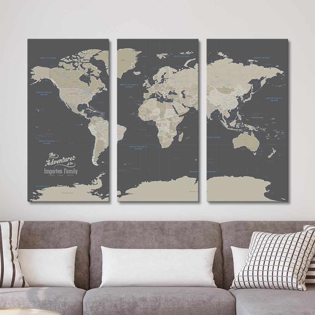 World Map Wall Art Canvas, popular Push Pin Travel Adventure Map, Large Earth Art Decor, Autumn Colors Map, Framed Canvas, Office Decor, Map Decal