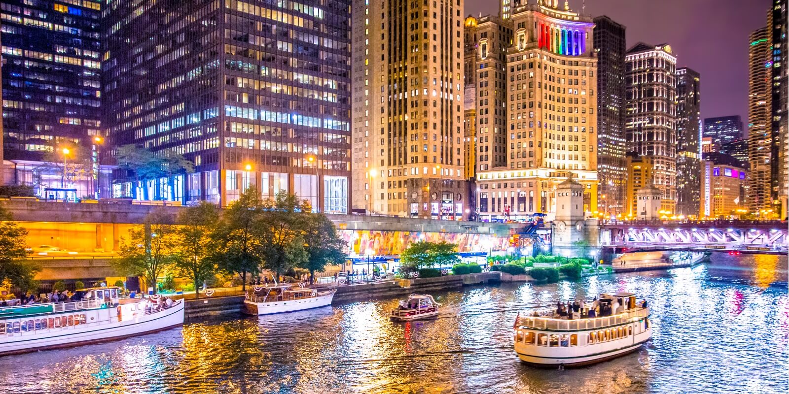 Chicago Skyline at Night over the River