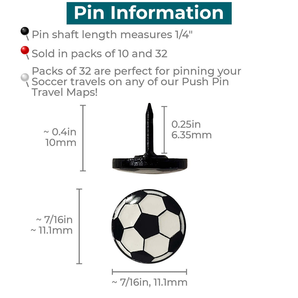 Dimensions of Soccer Ball Sports Push Pins