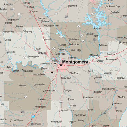 Earth Toned Alabama Closeup map