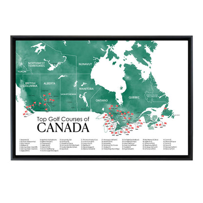 Gallery Wrapped Canvas Top Golf Courses of Canada Map in Black Float Frame in 24" x 36" size