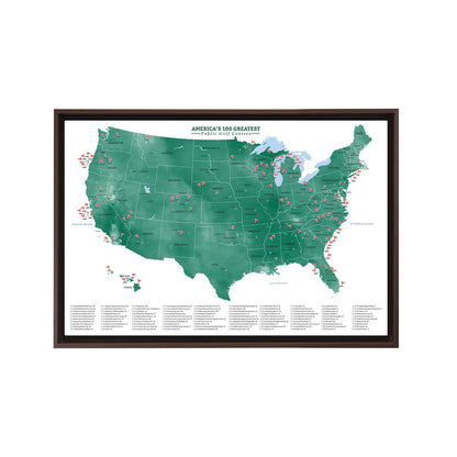 America's Top 100 Public Golf Courses Gallery Canvas Map in Optional Brown Float Frame - 20" x 30" size