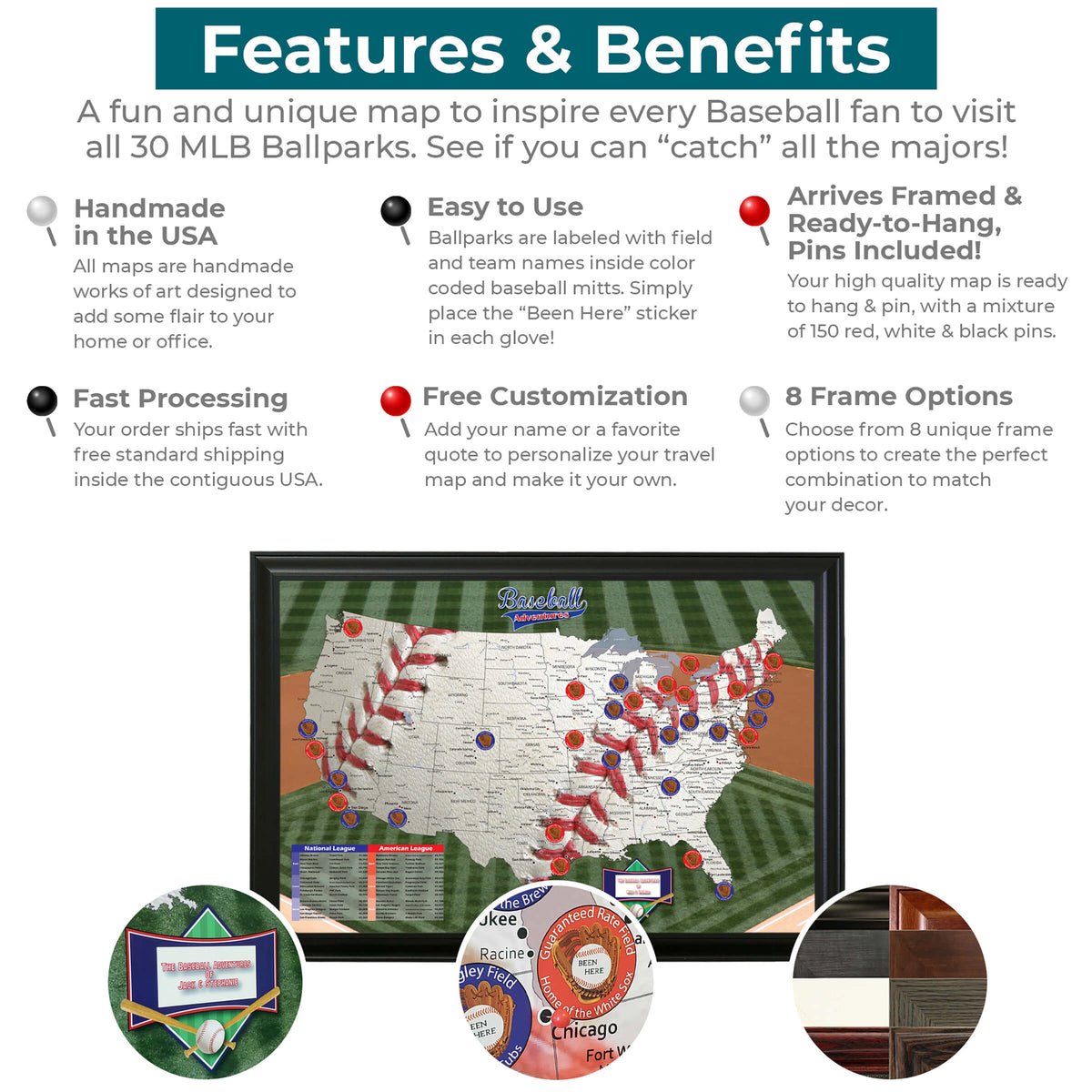 MLB Baseball Adventures Push Pin Travel Map Features and Benefits