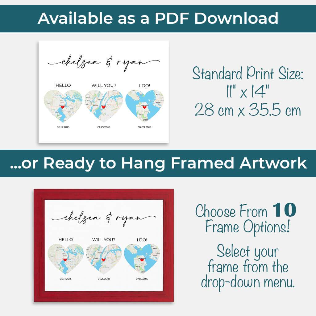 Custom Paw Print Maps Available Framed or as PDF Download