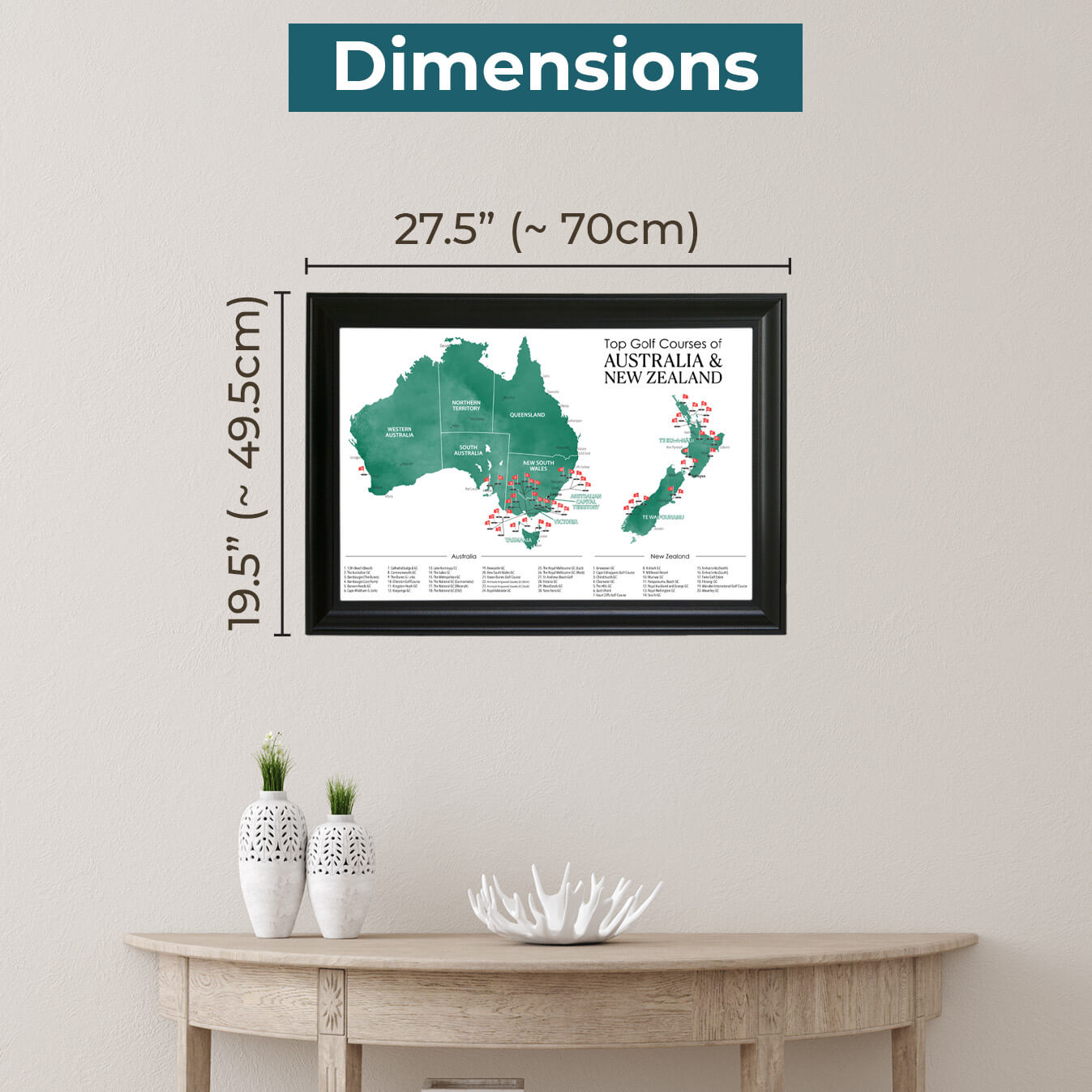 Framed Outer Dimensions of Top Golf Courses of Australia and New Zealand Map