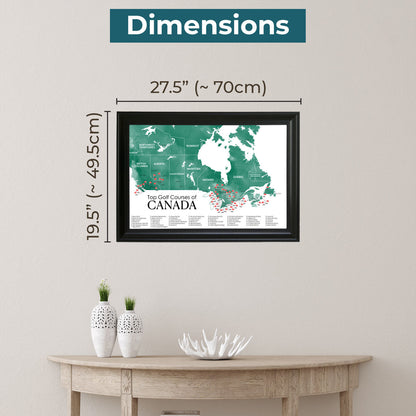 Framed Outer Dimensions of Top Golf Courses of Canada Travel Map