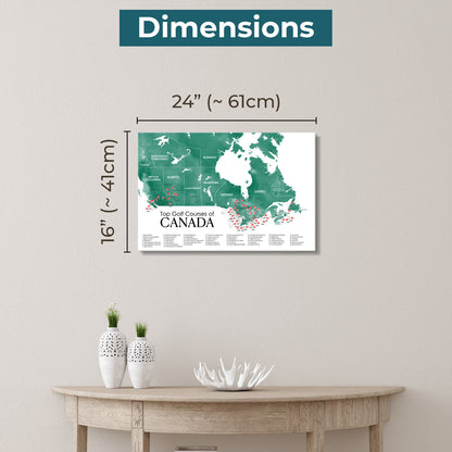 Gallery Wrapped Dimensions of 16" x 24" Size Canada Golf Courses Map