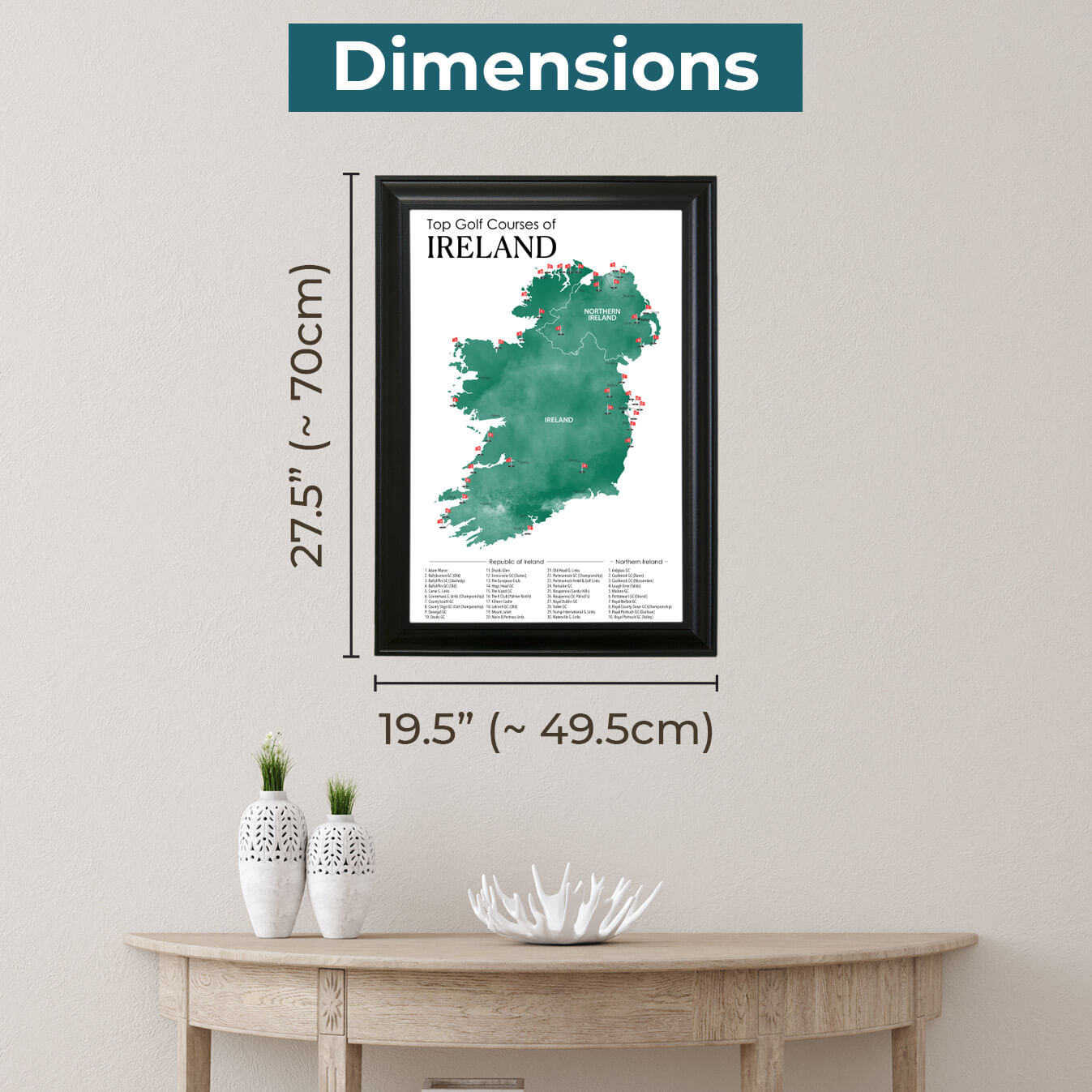 Framed Outer Dimensions for Ireland Golf Map