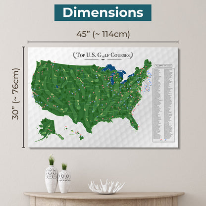 Gallery Wrapped - Top US Golf Courses Travel Map with Pins