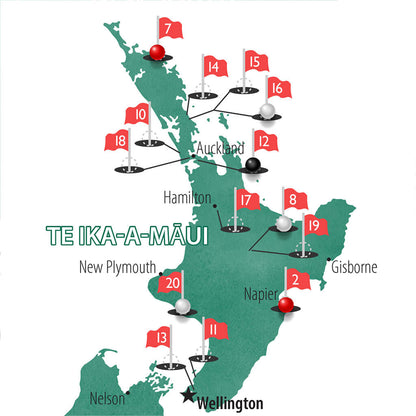 Closeup of New Zealand's Golf Courses Map