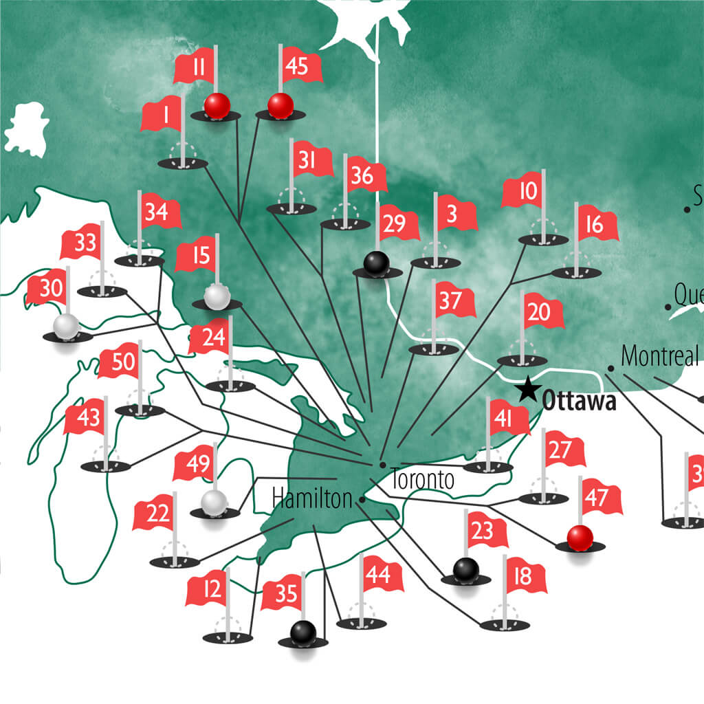 Closeup of Golf Courses Map of Canada