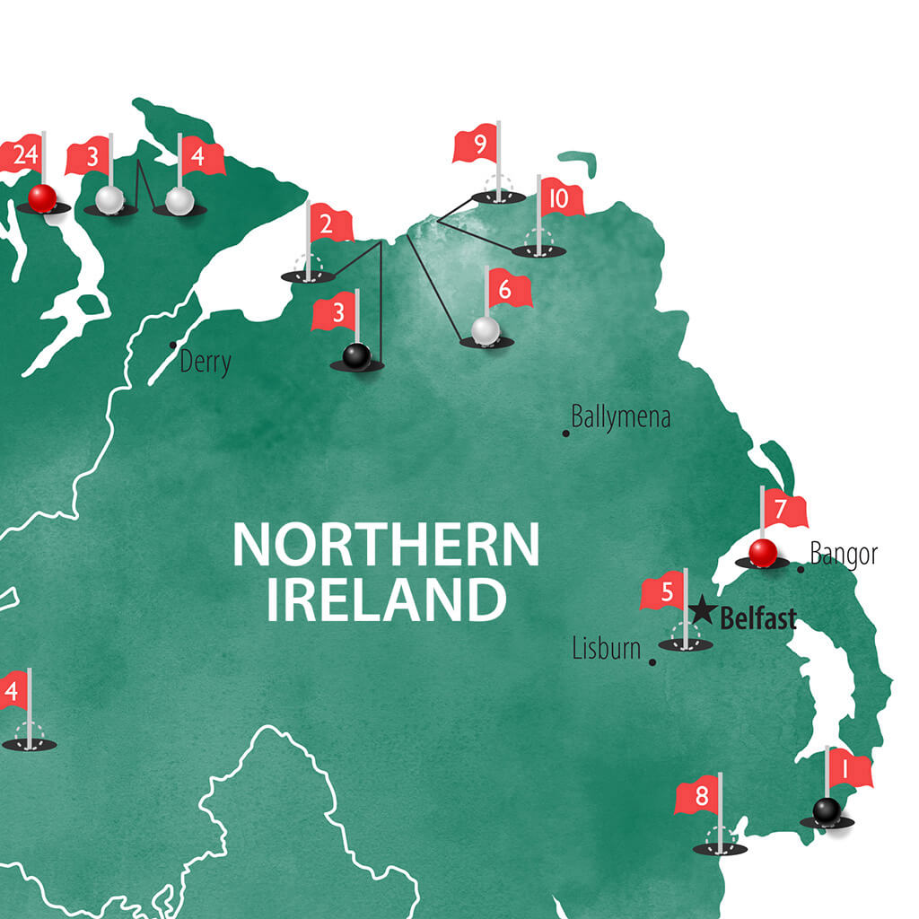 Closeup of Details on Ireland's Top 40 Golf Courses Map