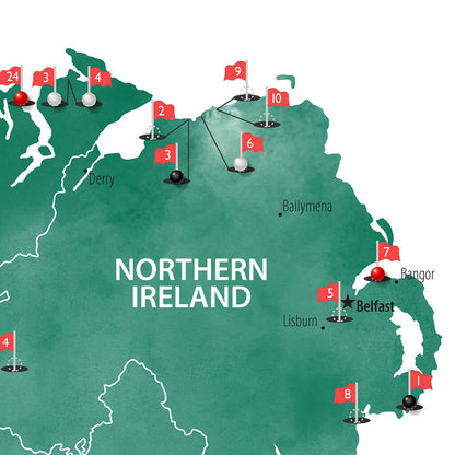 Closeup of Details on Ireland's Top 40 Golf Courses Map