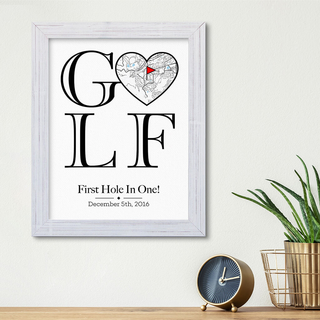 Custom Map Word Art - GOLF Map Art - Canvas Print in Carnival White Frame