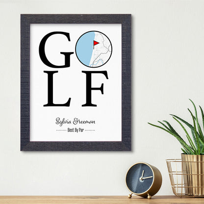 Custom Map Word Art - GOLF Map Art - Canvas Print in Madison Black Frame