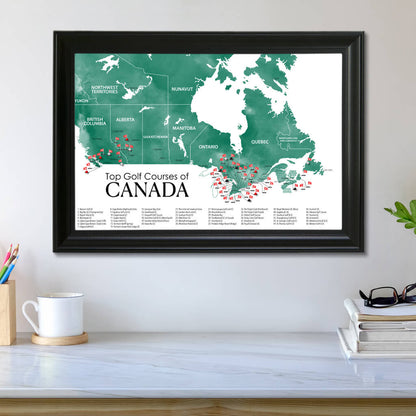 Top Golf Courses of Canada Push Pin Wall Map in Black Frame