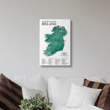 Top Golf Courses of Ireland Gallery Wrapped Canvas Map in 16x24 size