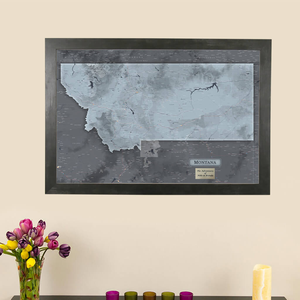 Montana Slate State Push Pin Travel Map with Push Pins