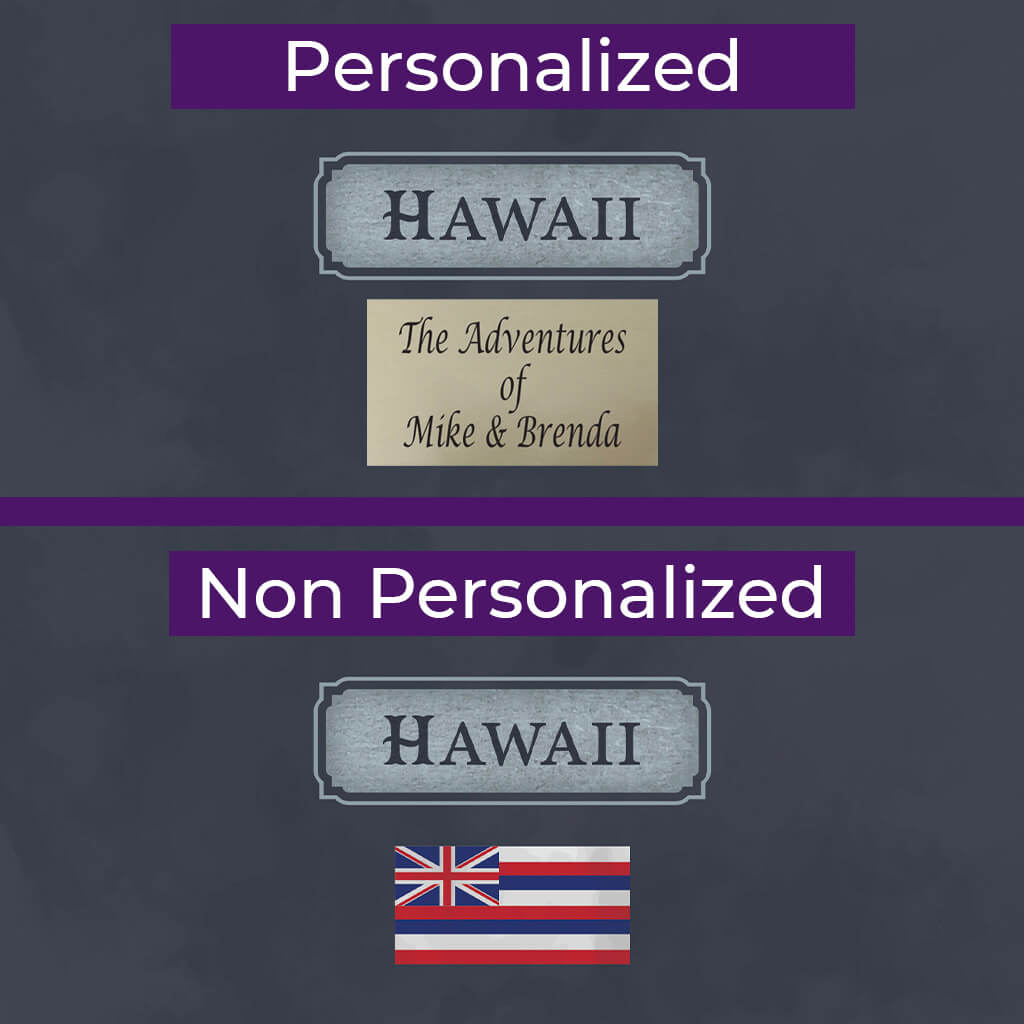 Plaque Location and Closeup of Personalization on Slate Hawaii Wall Map