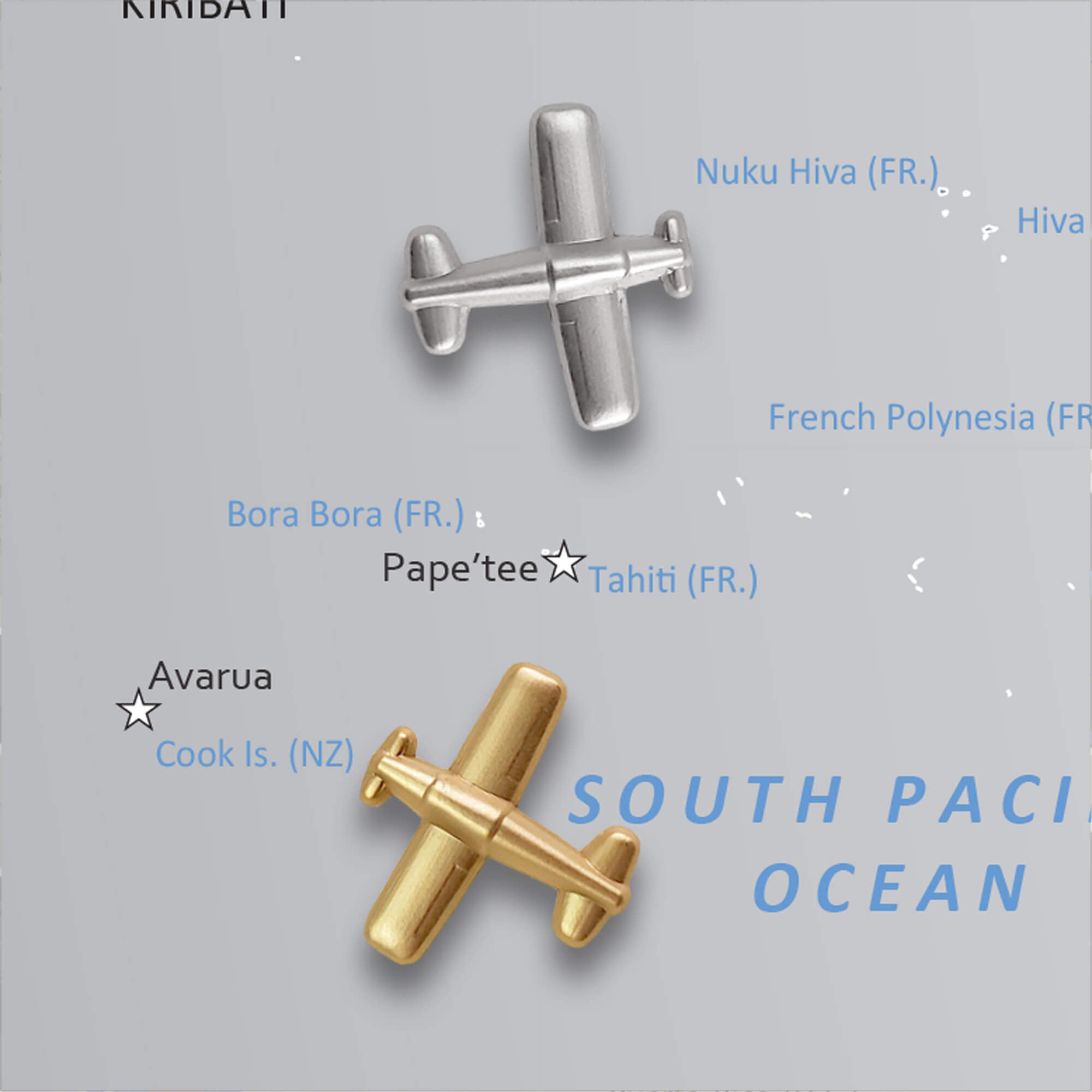 Propeller Airplane Push Pins - Silver & Gold Metal Airplane Pins