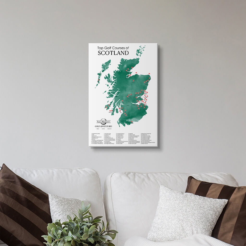 Top Golf Courses of Scotland Gallery Wrapped Canvas Maps in 16" x 24" size