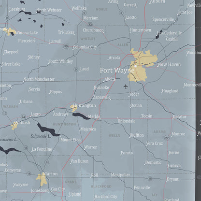 Closeup of Slate Indiana Push Pin Map