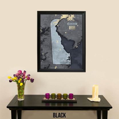 Push Pin Travel Maps Framed Delaware Slate Wall Map in Black Frame