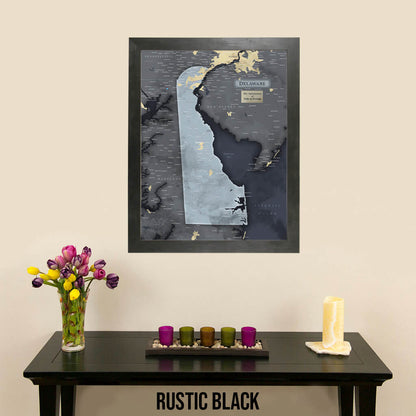 Push Pin Travel Maps Framed Delaware Slate Wall Map in Rustic Black Frame