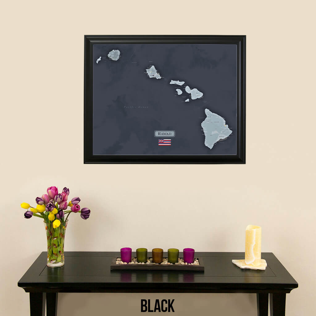Hawaii Slate Framed Travel Map with Pins in Black Frame
