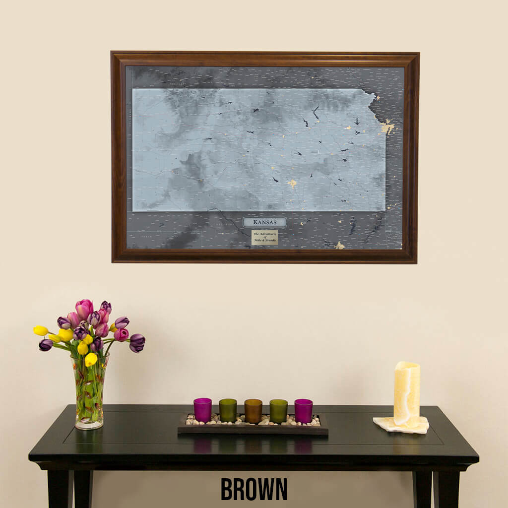 Push Pin Travel Maps Framed Kansas Slate Wall Map in Brown Frame