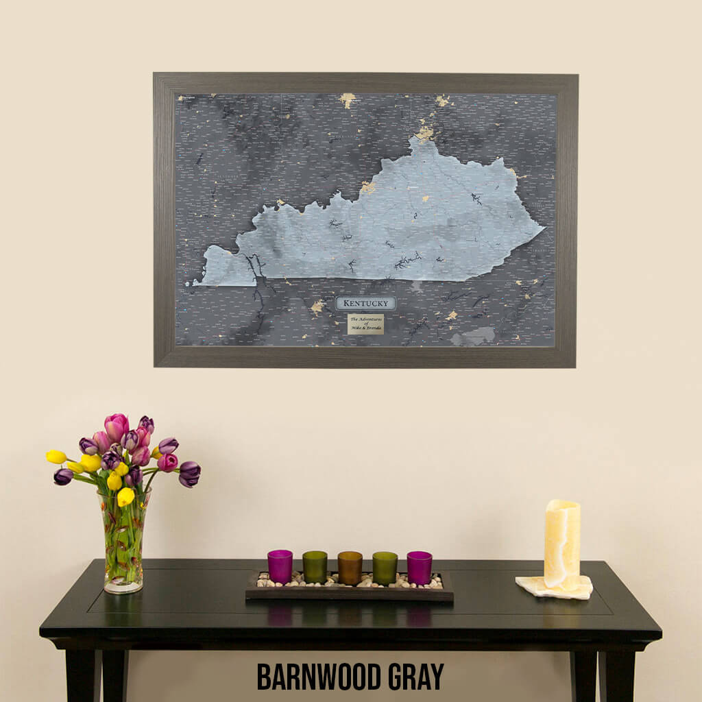 Push Pin Travel Maps Framed Kentucky Slate Wall Map in Banrwood Gray Frame