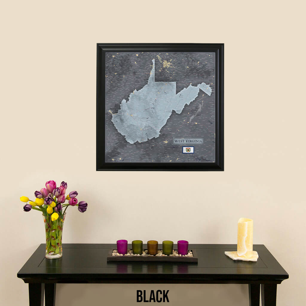 West Virginia Slate Push Pin Travel Map in Black Frame