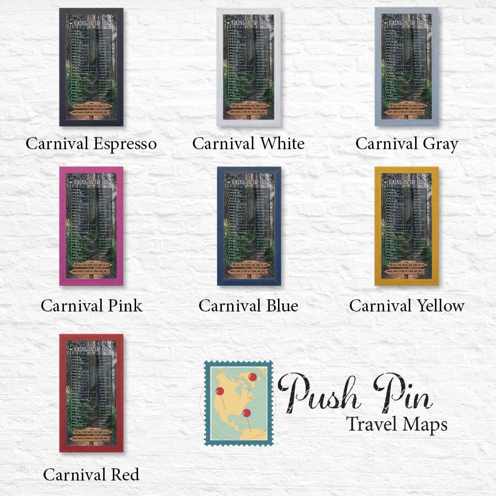 Hiking Trails Checklist Shown in Premium Carnival Frames