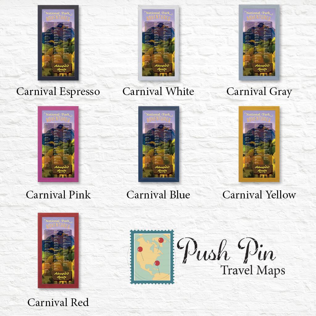 US National Parks Checklist Shown in Premium Carnival Frame Options