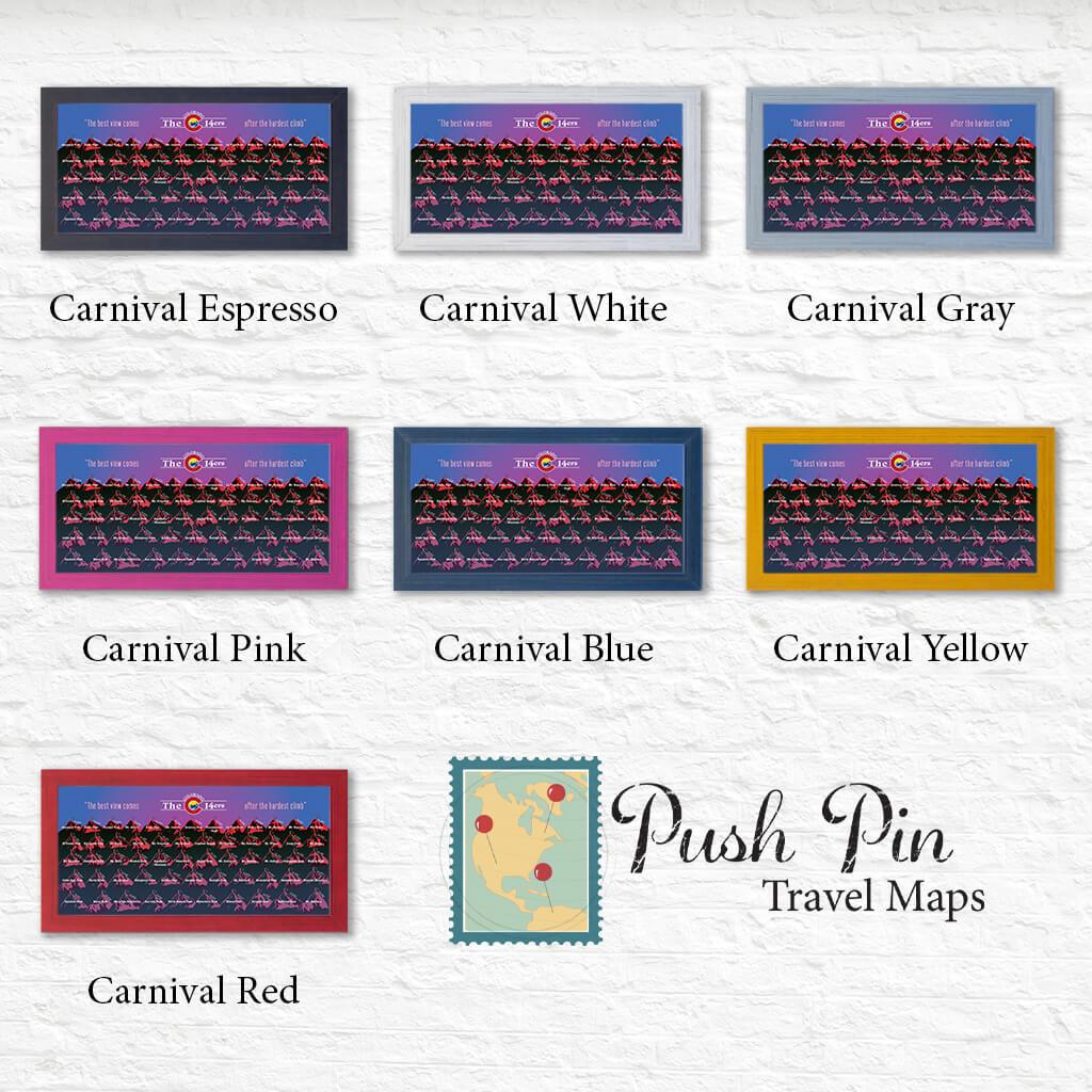 Purple and Blue CO 14ers Bucket List in Premium Carnival Frame Options