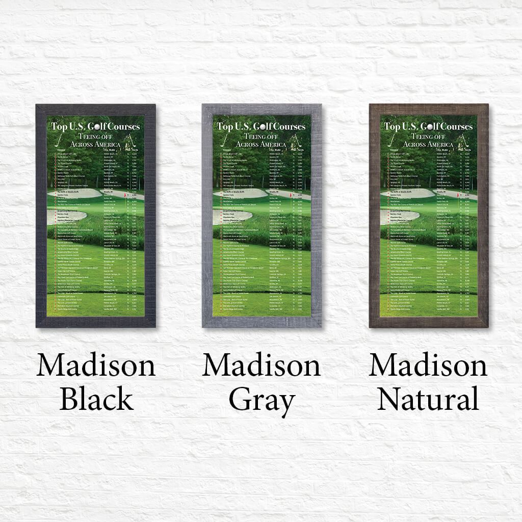 Golf Courses Checklist Tracker Shown in Premium Madison Frames