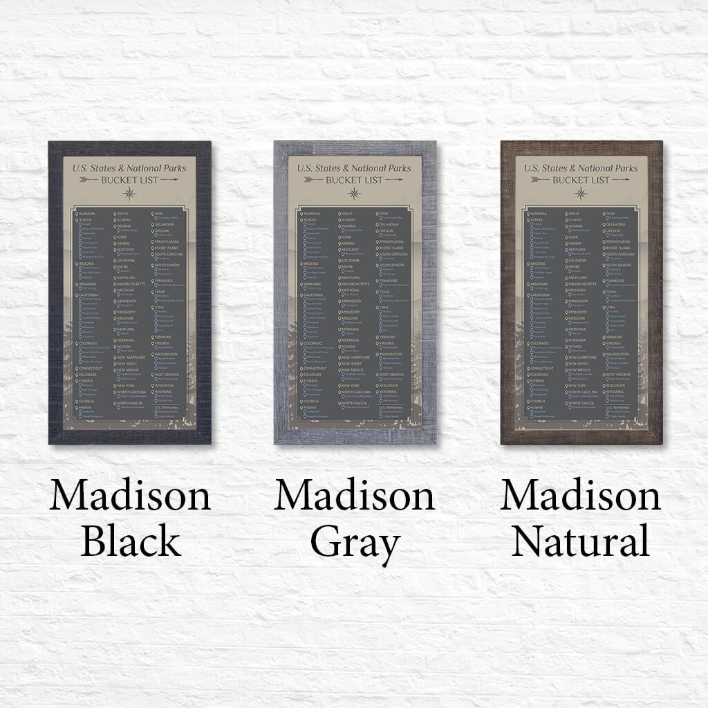 U.S. States and National Parks Bucket List in Premium Madison Frames