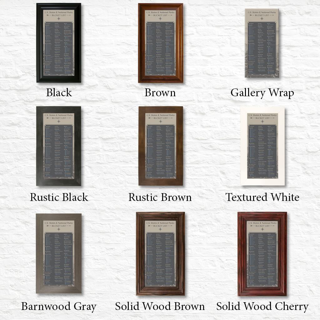 U.S. States and National Parks Bucket List in Standard Frames
