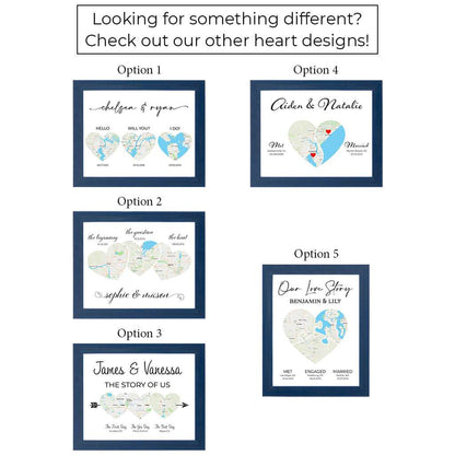 Custom Love Story Map Themed Canvas Artwork Layout Options