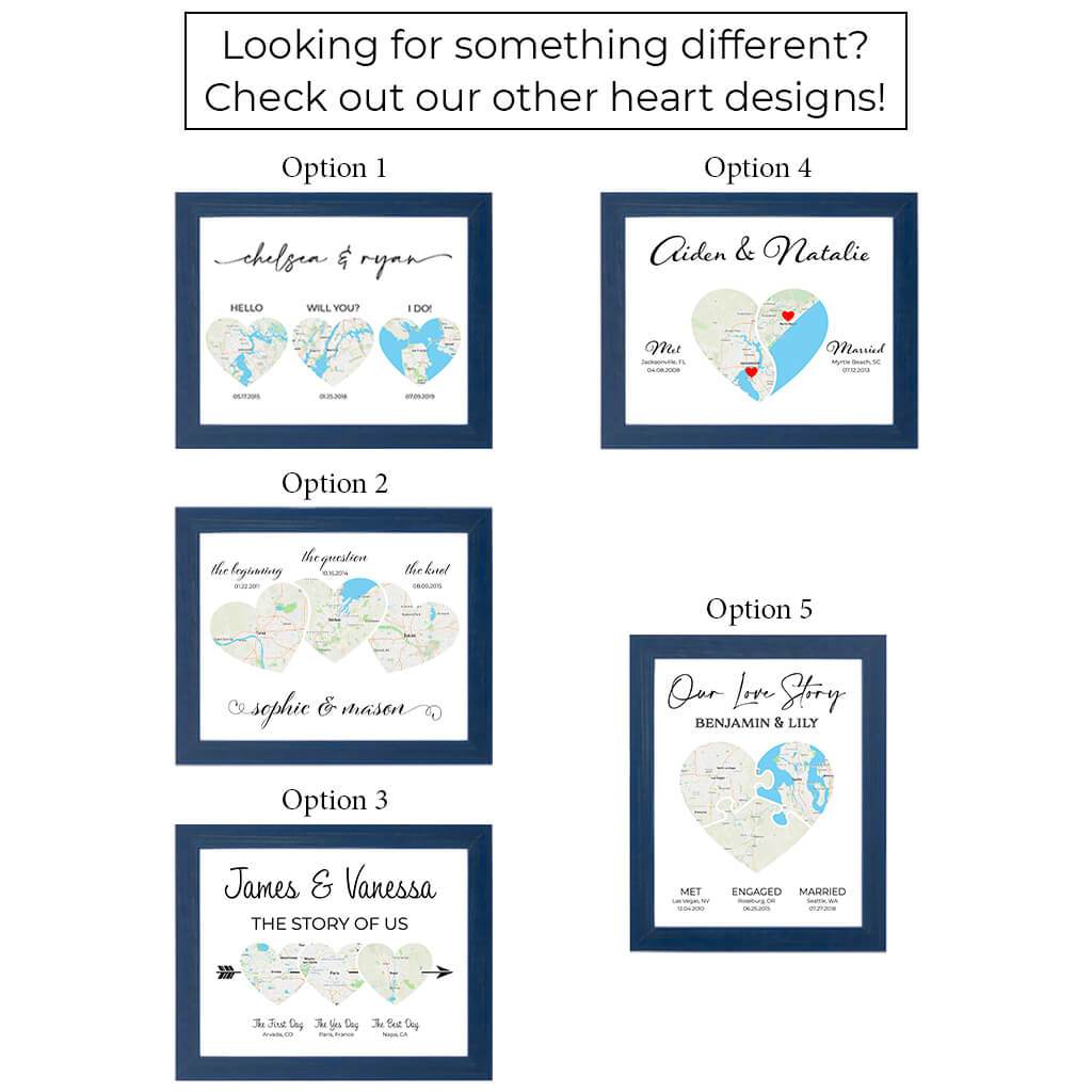 Custom Love Story Map Themed Canvas Artwork Layout Options