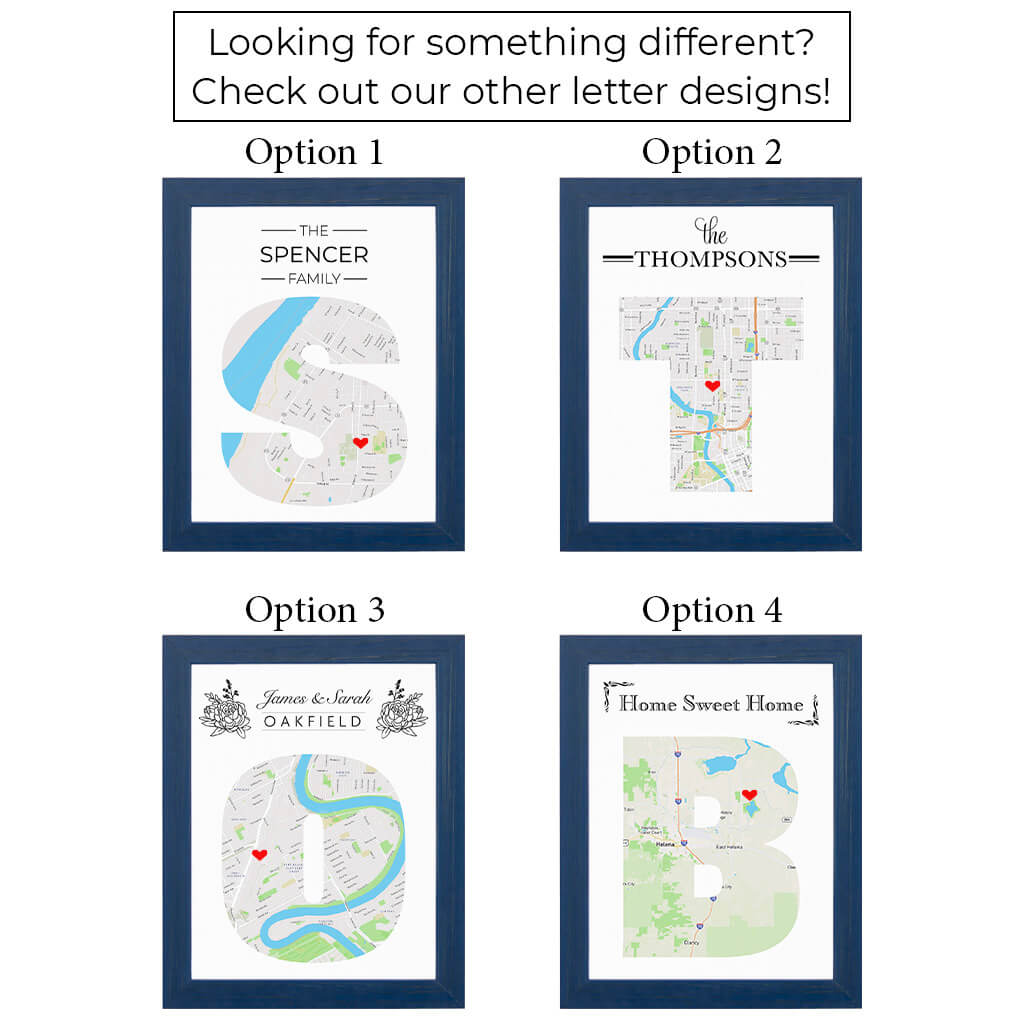 All 4 options for letter map art