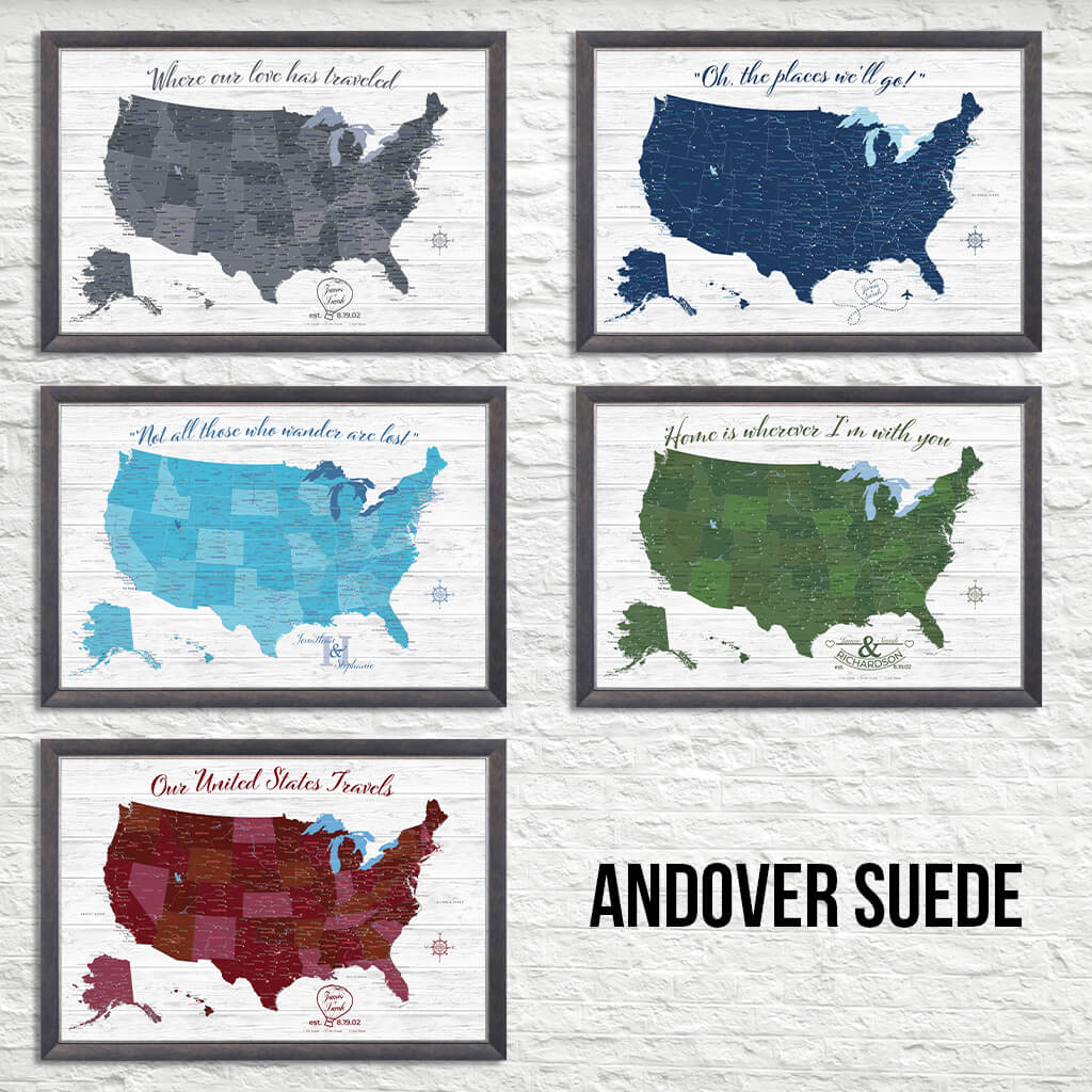 Anniversary Canvas Maps in Premium Andover Suede Frame