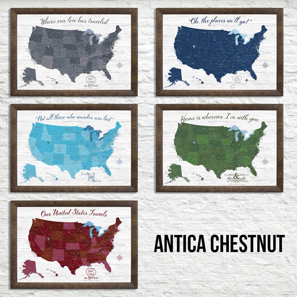 Anniversary Canvas Maps in Antica Chestnut Frame