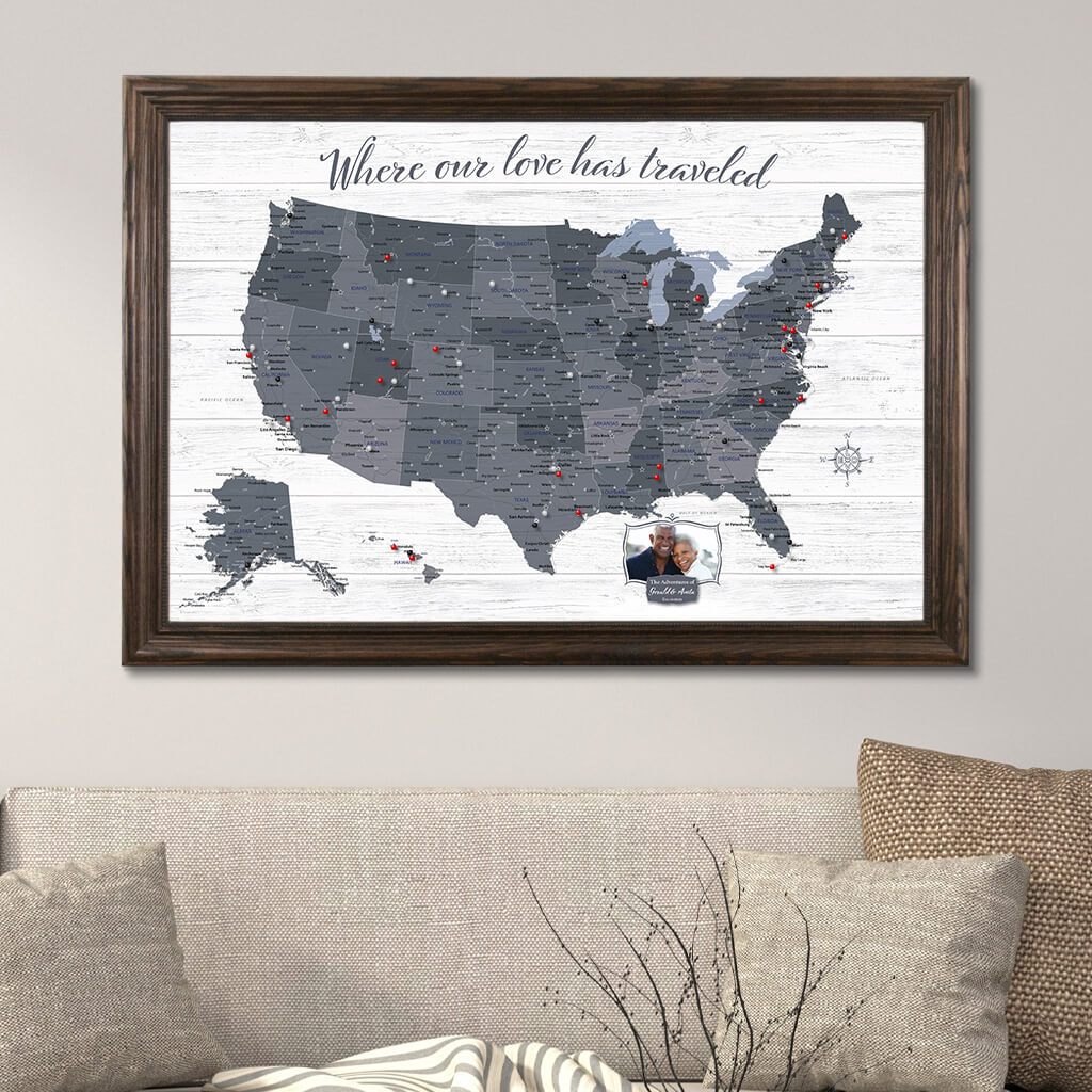USA Anniversary Map in Gray with Photo Personalization Option