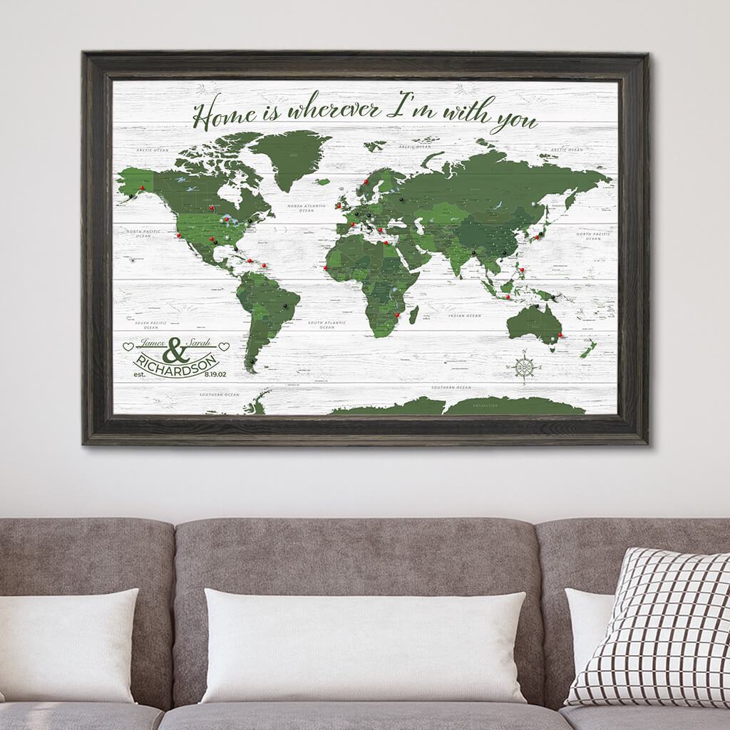 Green Anniversary Map in Brimfield Weathered Black Frame