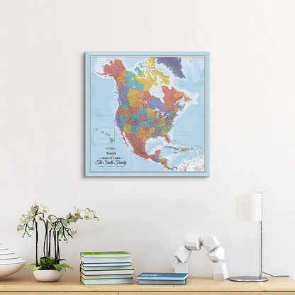 24" x 24" Square Canvas Blue Oceans North America Push Pin Wall Map with Pins