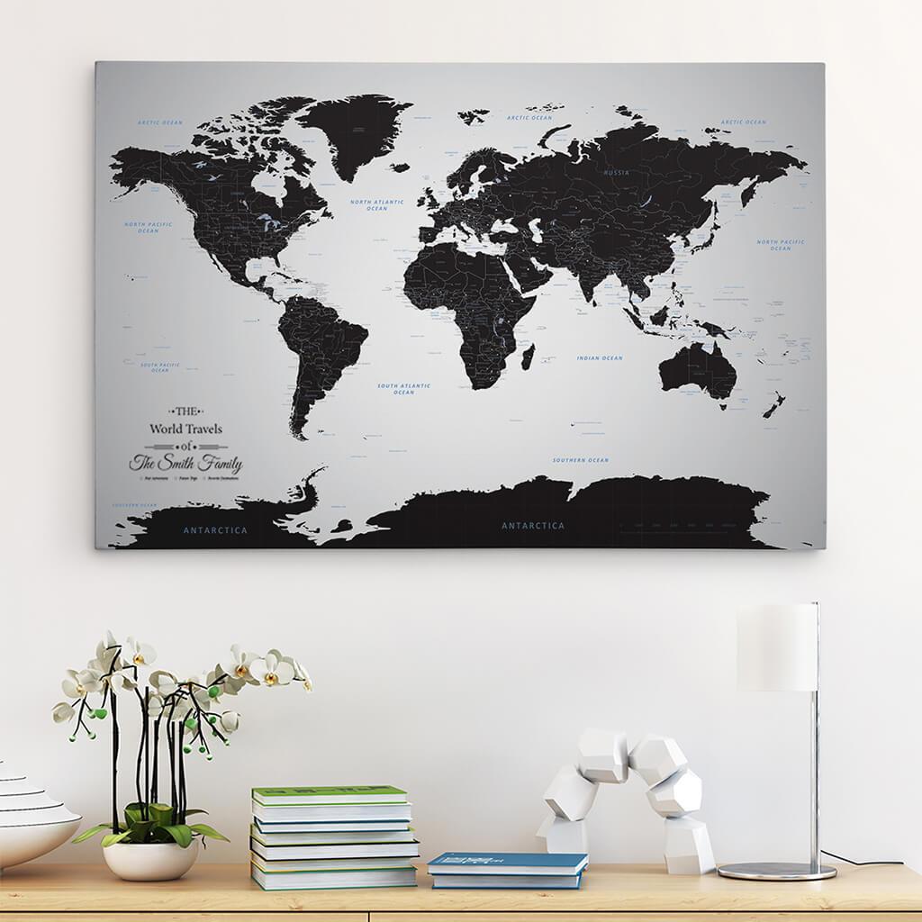 30x45 Gallery Wrapped Canvas Black Ice World Map