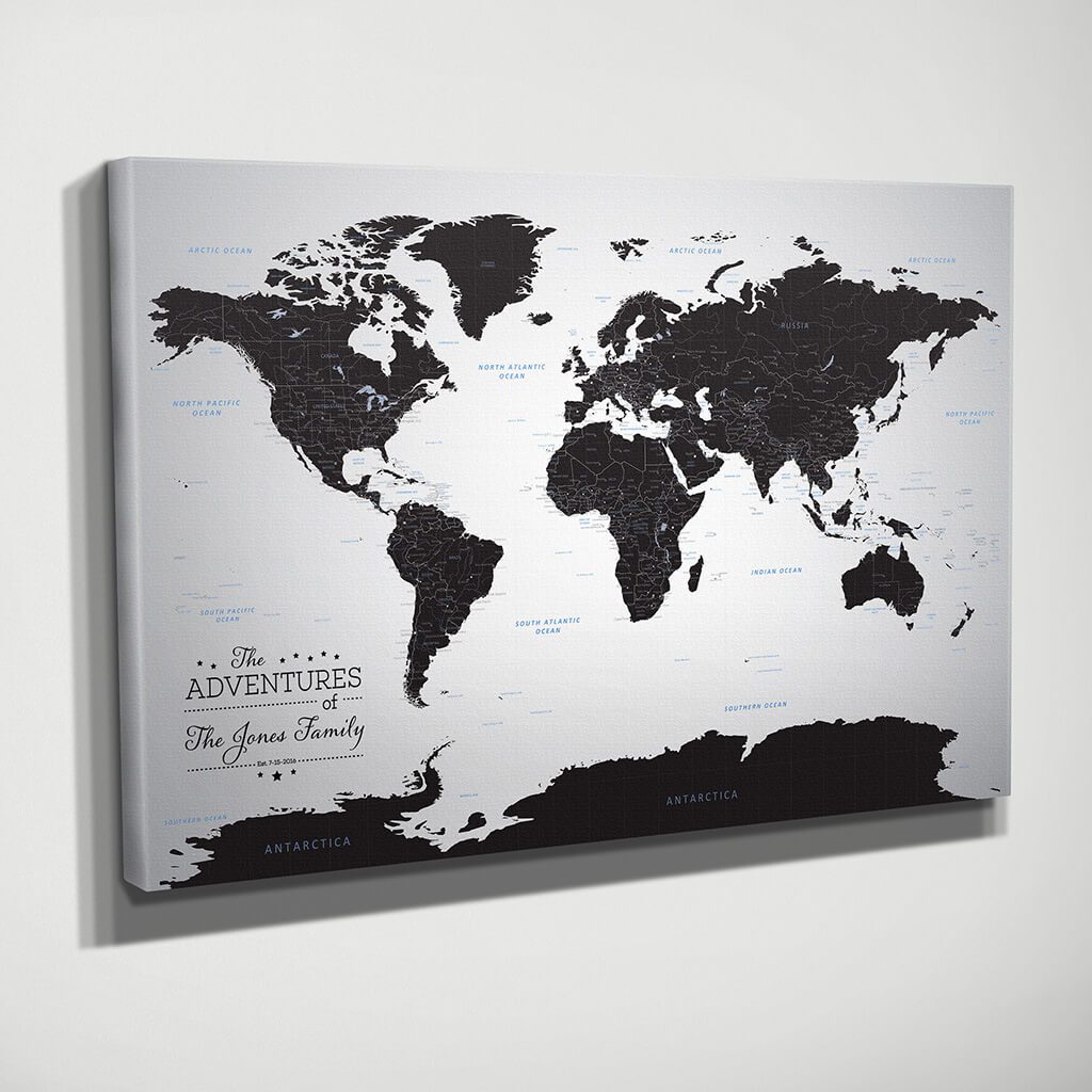 Black Ice World Gallery Wrapped Map Style Side View