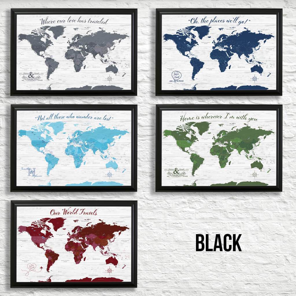 First Year Anniversary World Earth-toned Push Pin Travel Map high quality with Pins and Frame